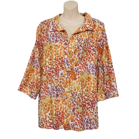 Chico's Popover Top w Three Quarter Sleeves Sz 2 L - Picture 1 of 6